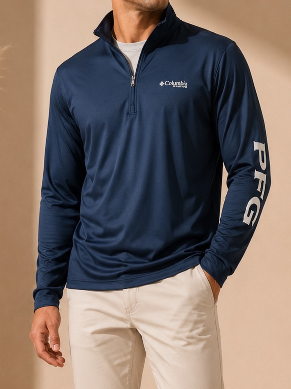 Columbia PFG Blue Quarter-Zip Performance Pullover Men’s Medium